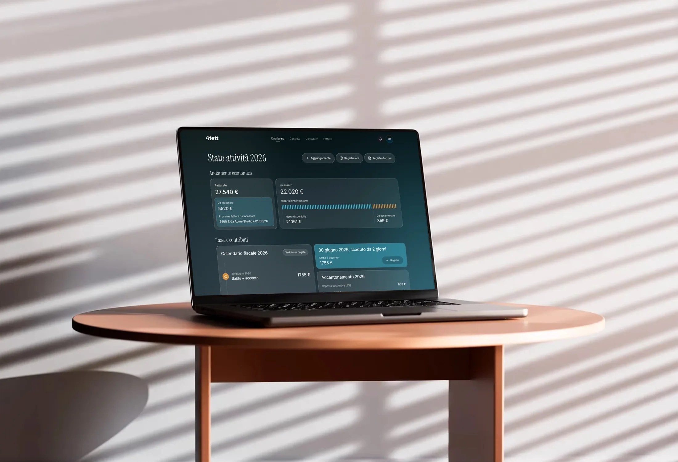 4fett su desktop: dashboard della partita IVA in regime forfettario